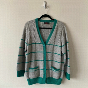 Minkha-Made in Bolivia 100% Alpaca Striped Knit Button Front Sweater